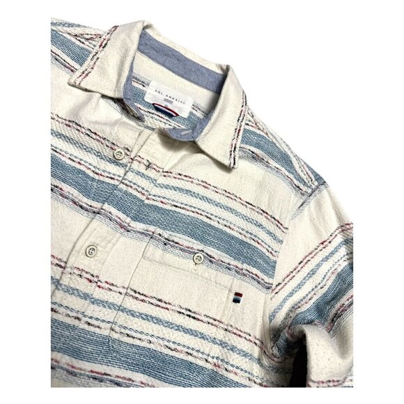 SOL ANGELES Embroidered Luxury Designer Striped Casual Button Shirt Mens Medium - Picture 5 of 5